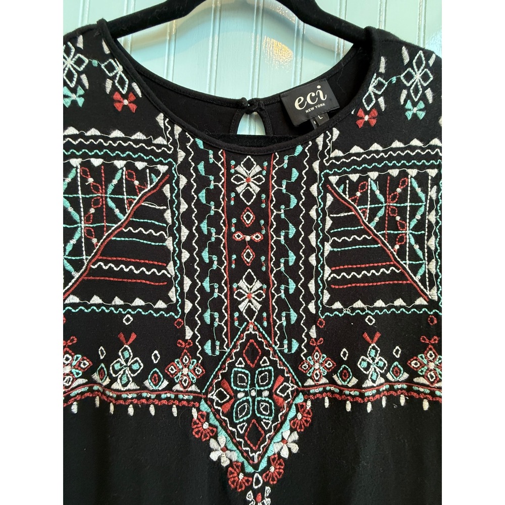 ECI New York Womens Black Geometric Embroidered Sleeveless Tank Top Size L - Picture 4 of 5